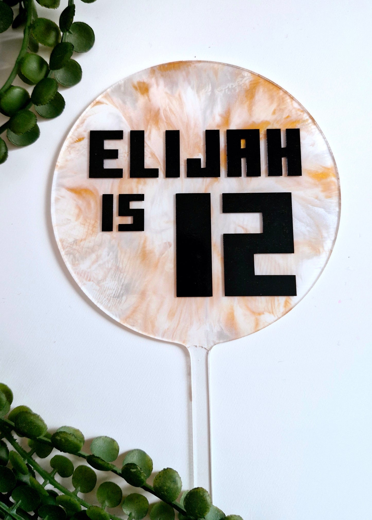 Personalised Moon & Stars Tie-Dye Cake Topper – Custom Name & Age Party Decoration