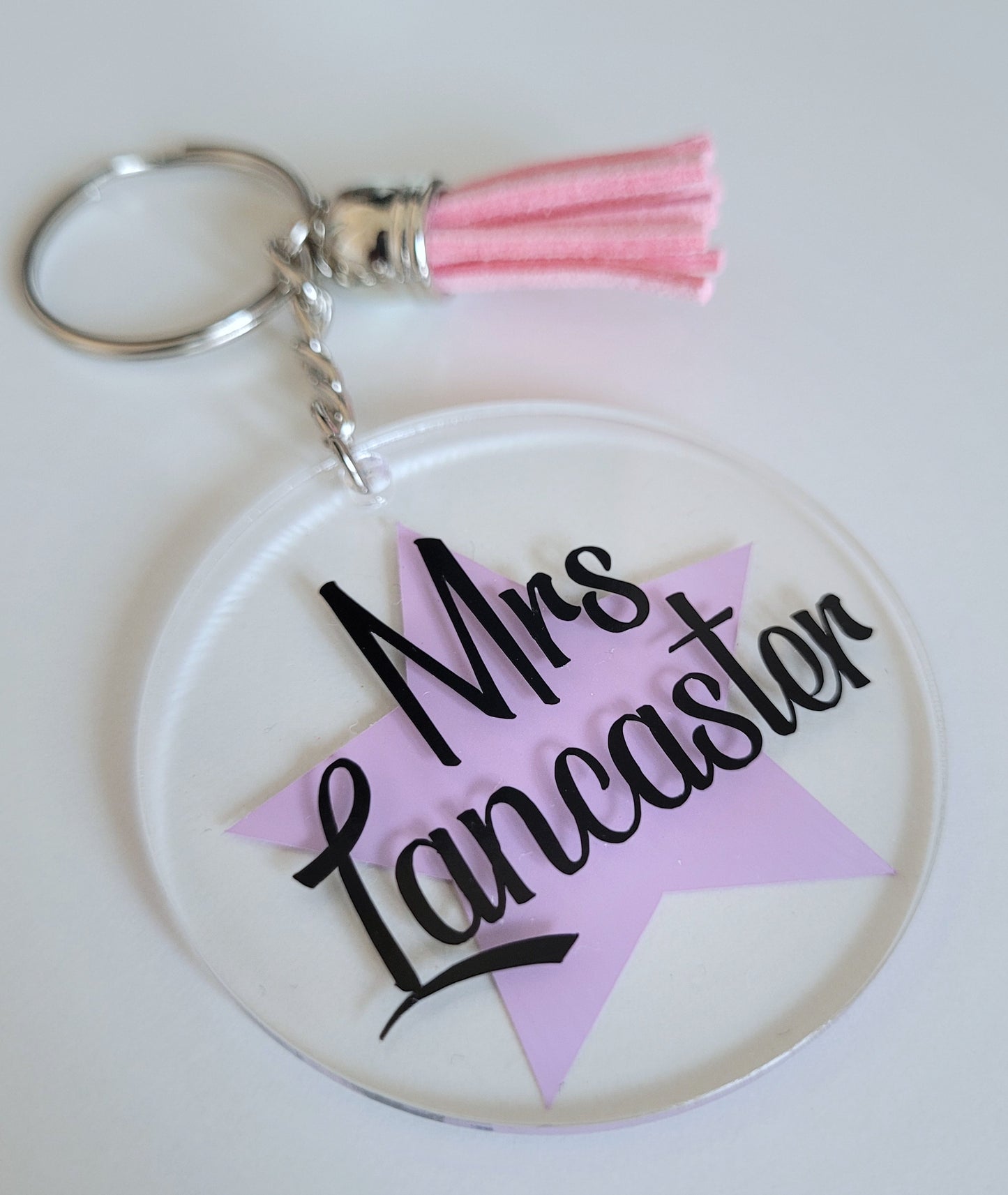 Teacher keyring with coloured tassel - Custom name