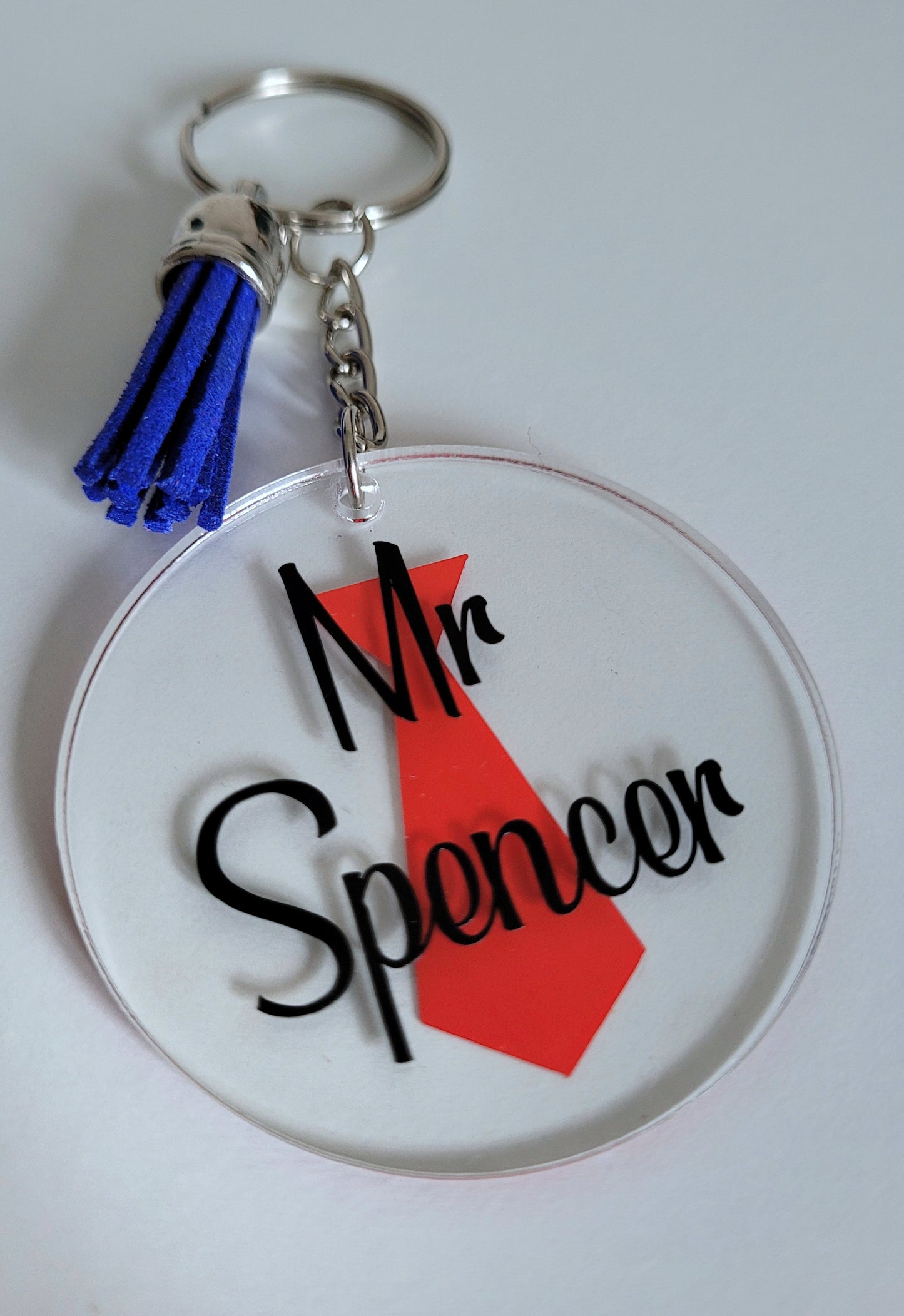 Teacher keyring with coloured tassel - Custom name