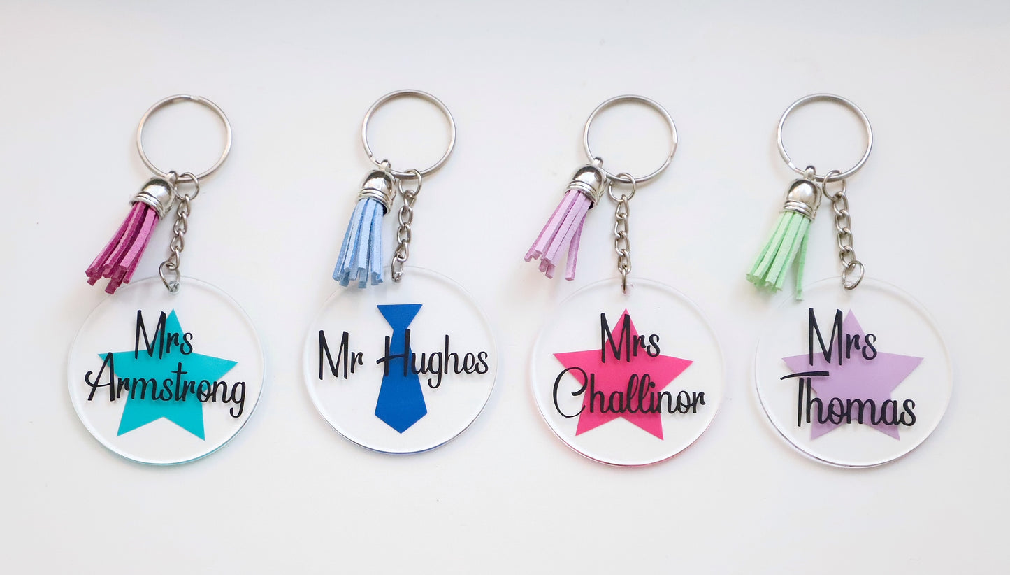 Teacher keyring with coloured tassel - Custom name