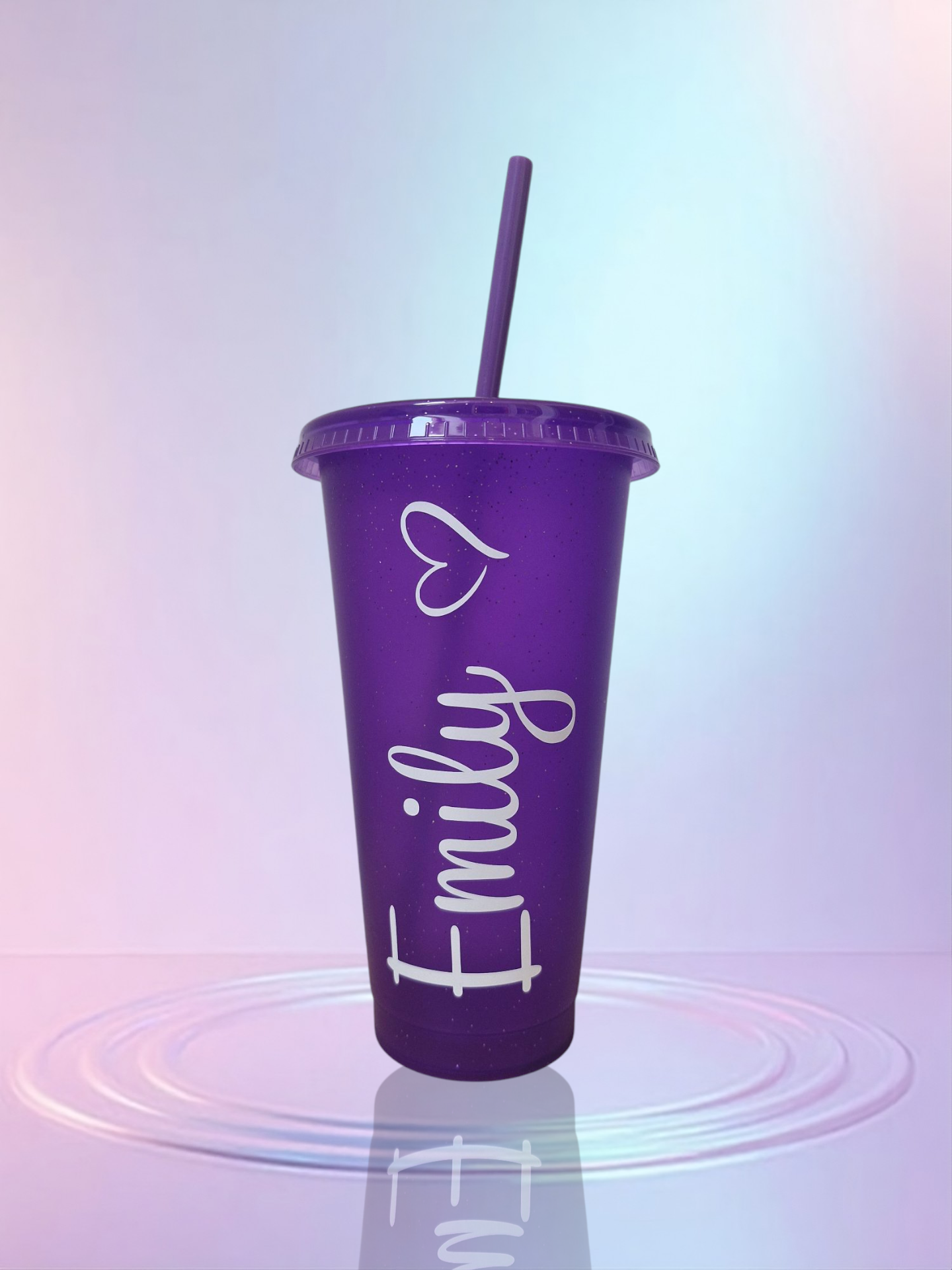 Personalised Glitter cold cup with Heart 24oz with lid and straw, reusable