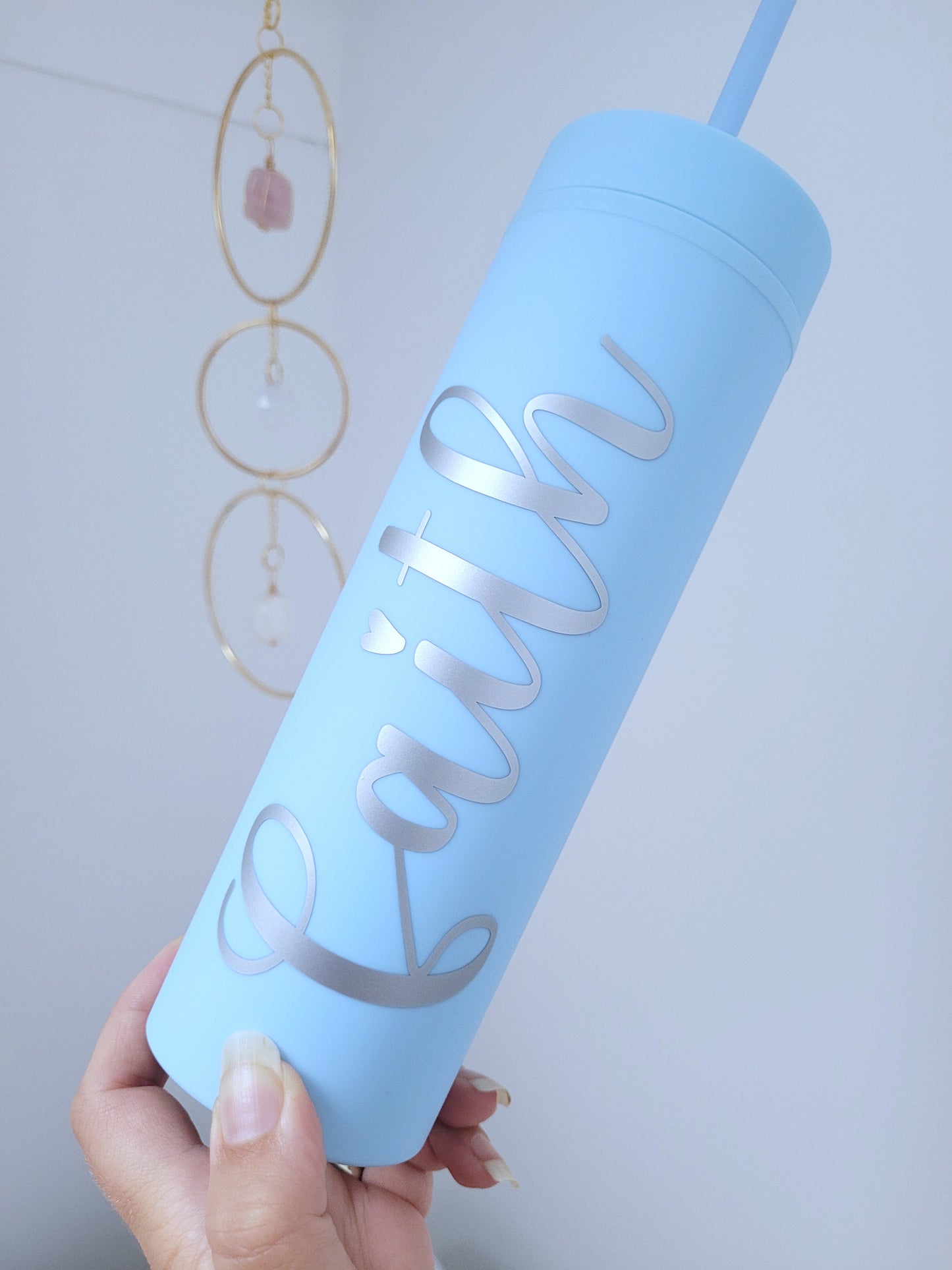 Personalised Skinny Tumbler 16oz with lid and straw, Matte, reusable.