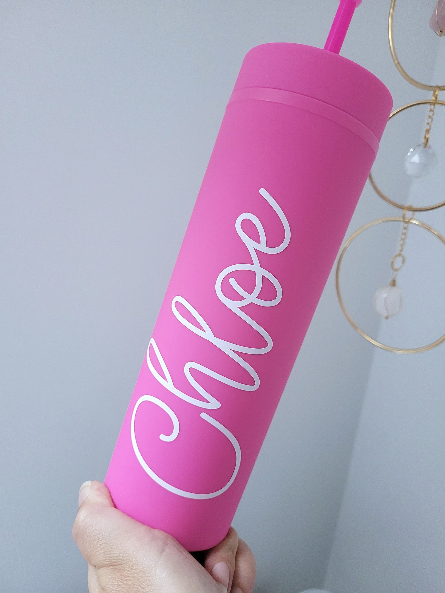 Personalised Skinny Tumbler 16oz with lid and straw, Matte, reusable.