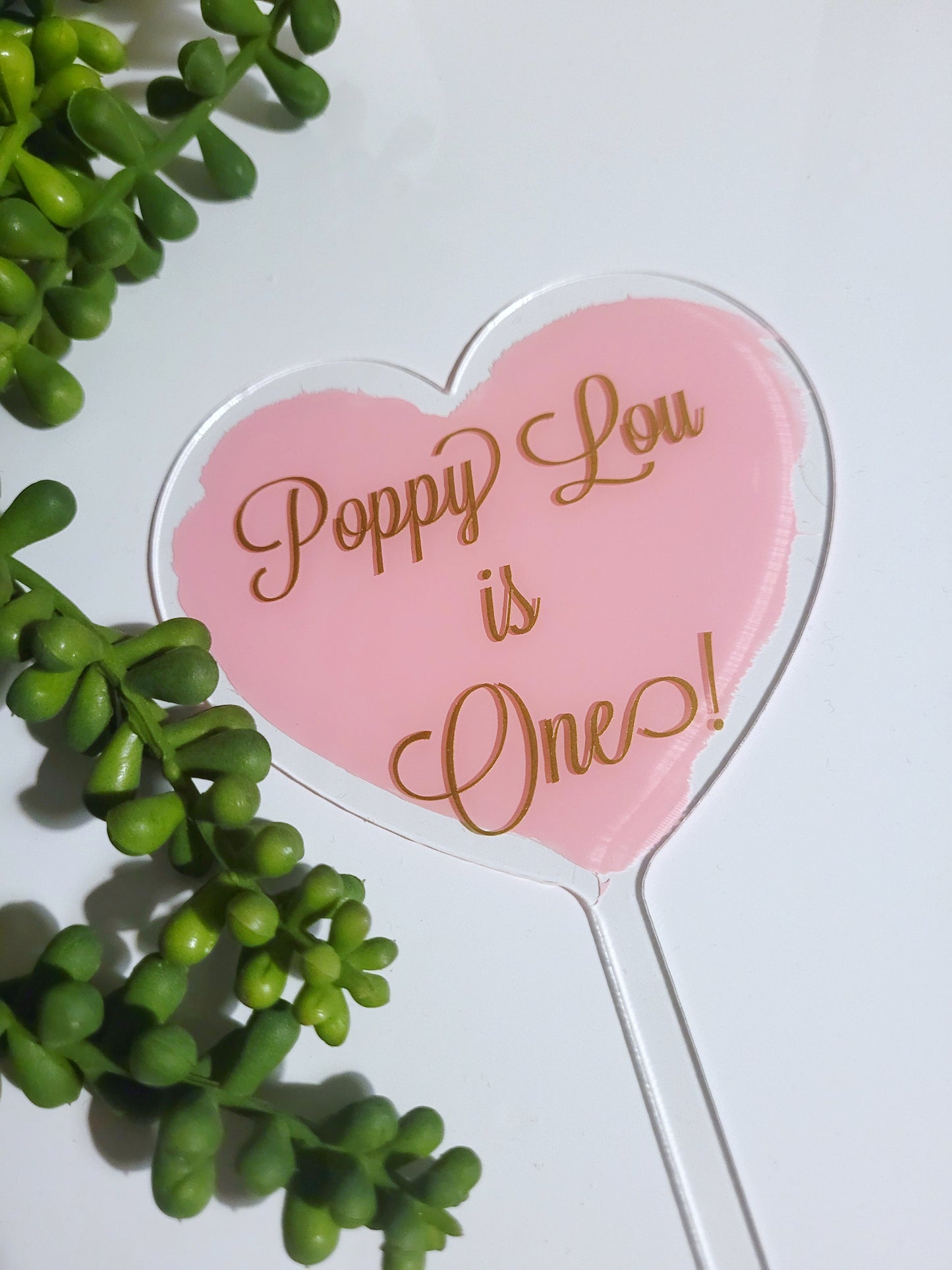 Heart shaped Personalised Cake Topper, painted