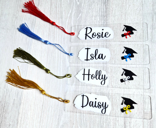 Personalised Graduation Bookmark with Tassel – Custom Name & Graduation Hat Design