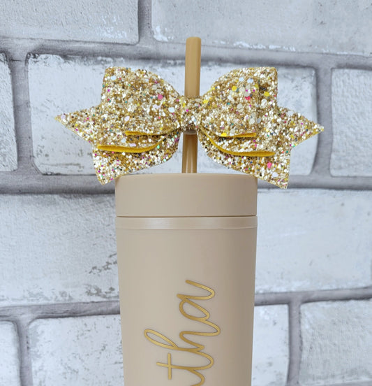 Glitter bow straw topper