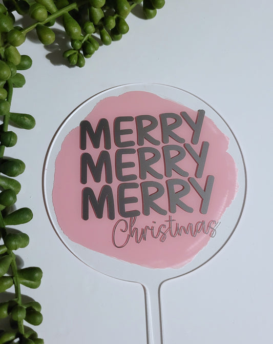 Merry Merry Merry Christmas Cake Topper, painted