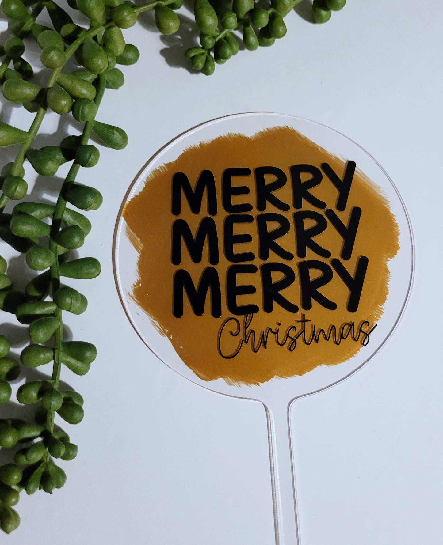 Merry Merry Merry Christmas Cake Topper, painted