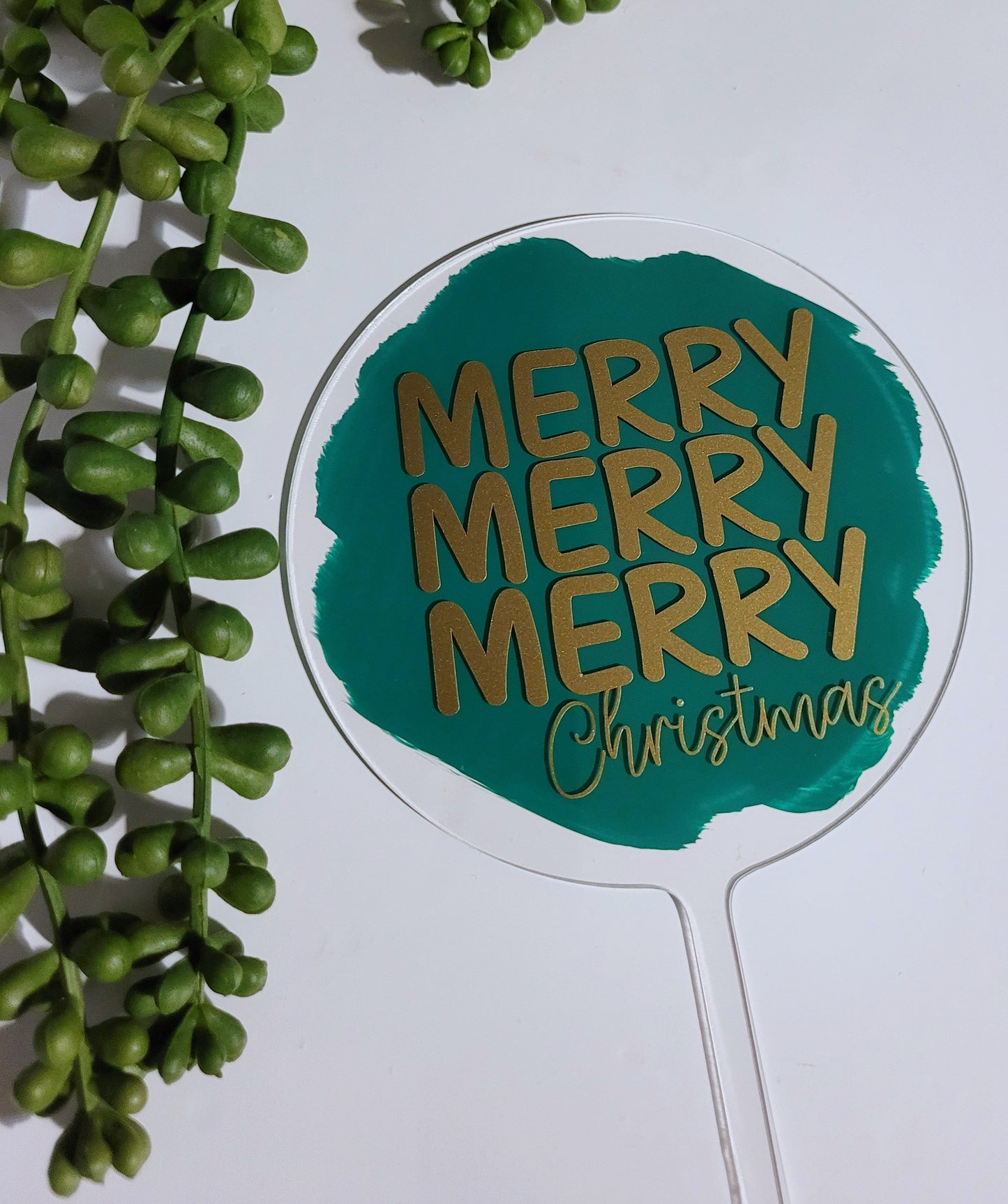 Merry Merry Merry Christmas Cake Topper, painted