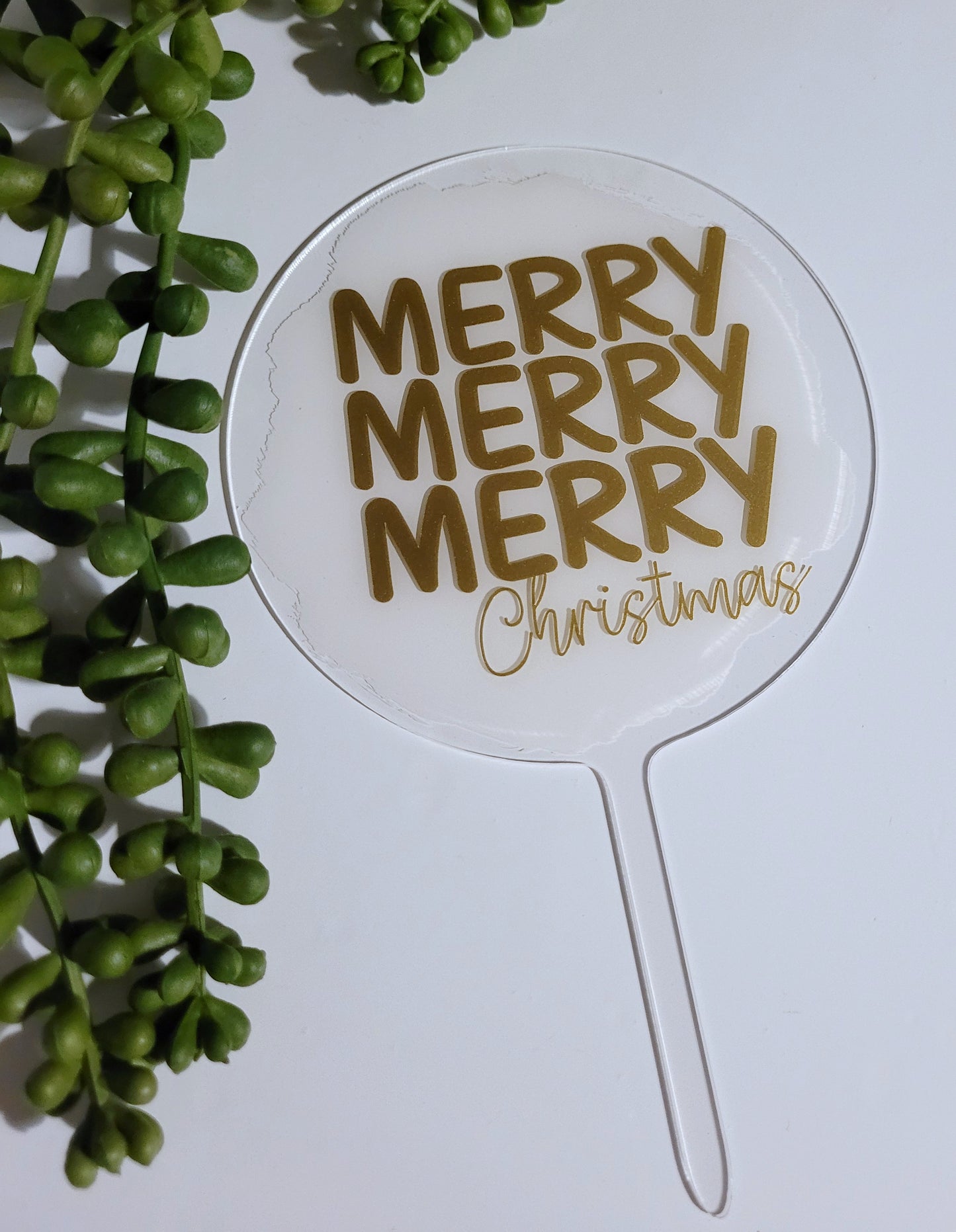 Merry Merry Merry Christmas Cake Topper, painted