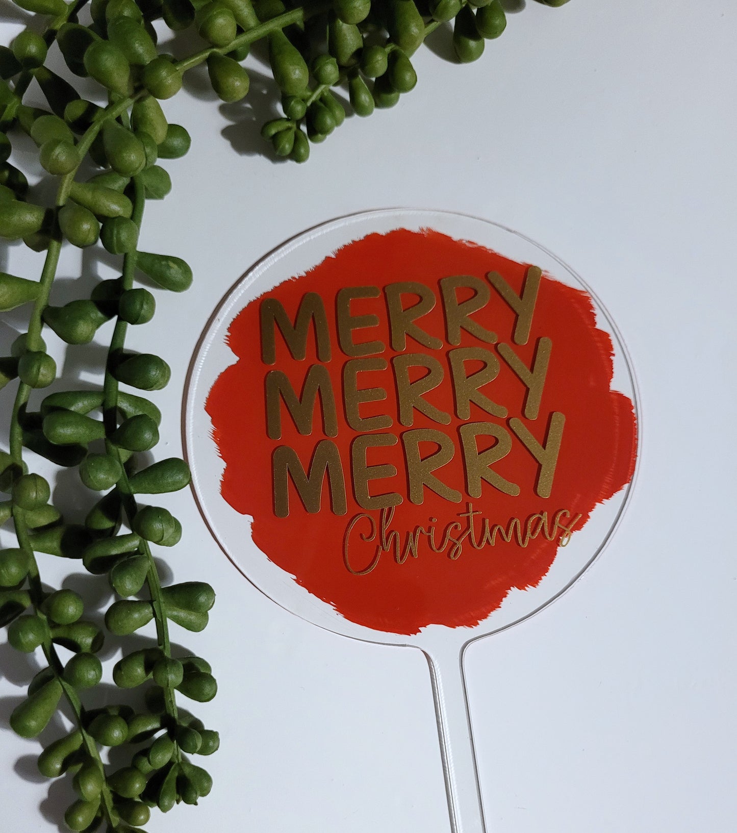 Merry Merry Merry Christmas Cake Topper, painted