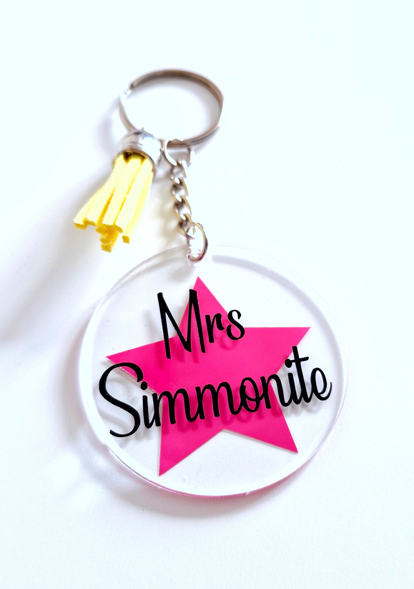 Teacher keyring with coloured tassel - Custom name