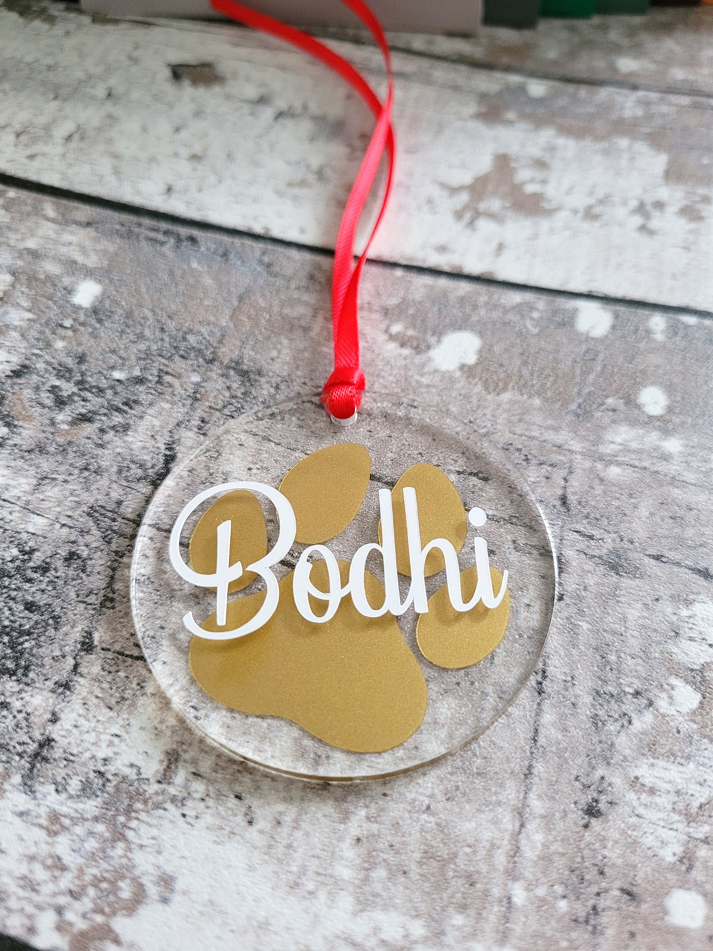 Personalised Paw Print Christmas Tree Ornament – Festive Pet Lover Holiday Decoration