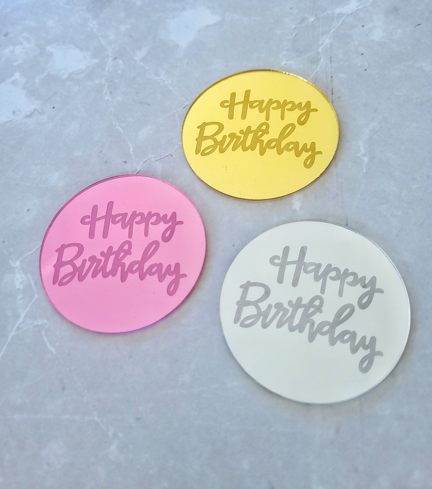 Mirrored Happy Birthday Cupcake Topper 5cm