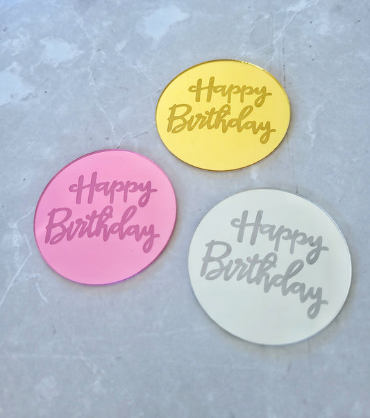 Mirrored Happy Birthday Cupcake Topper 5cm