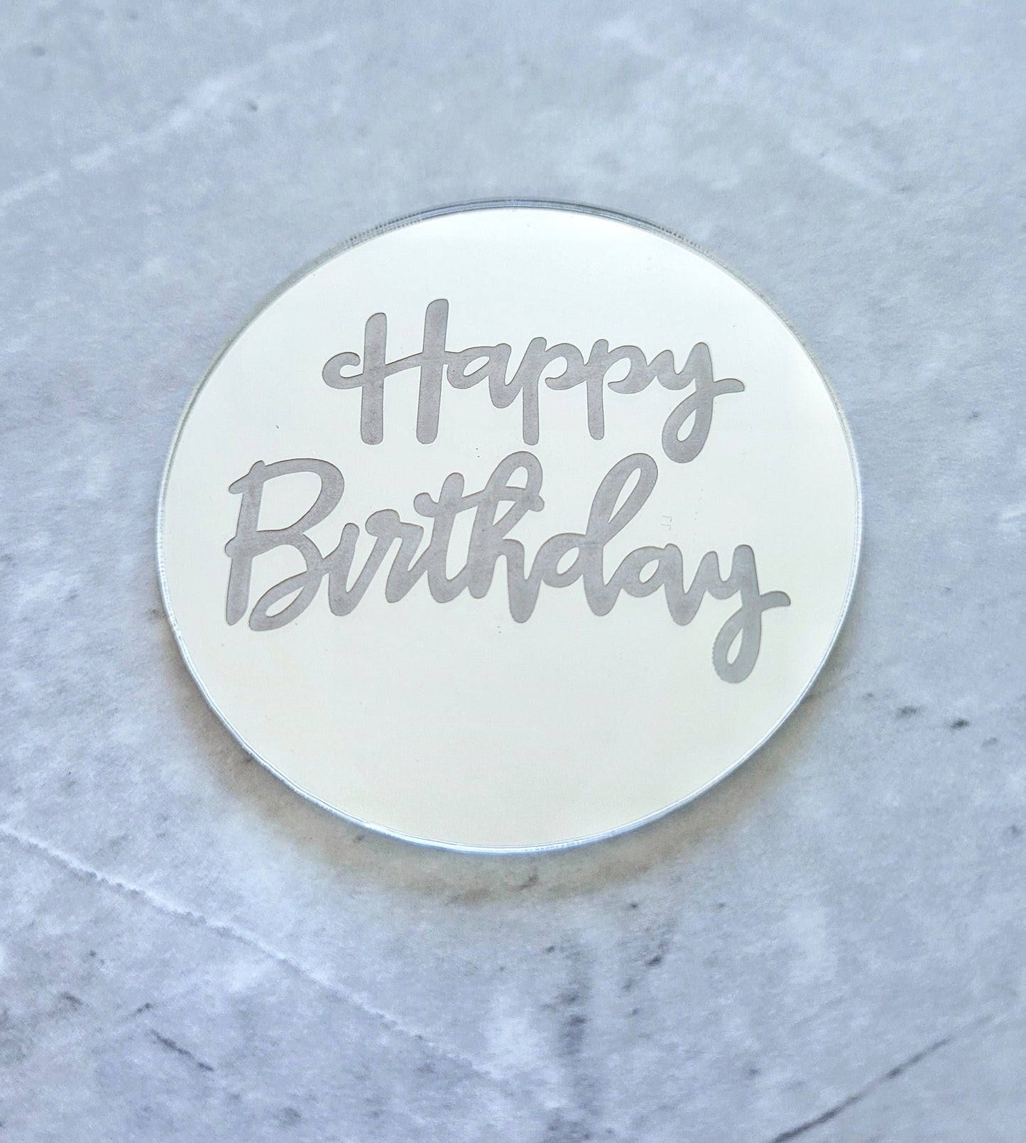 Mirrored Happy Birthday Cupcake Topper 5cm