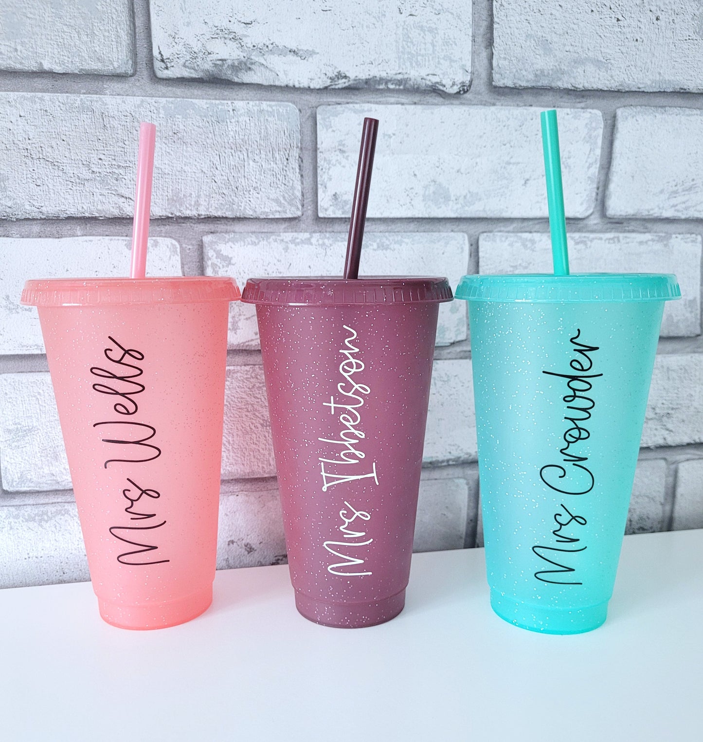 Personalised Glitter cold cup 24oz with lid and straw, reusable