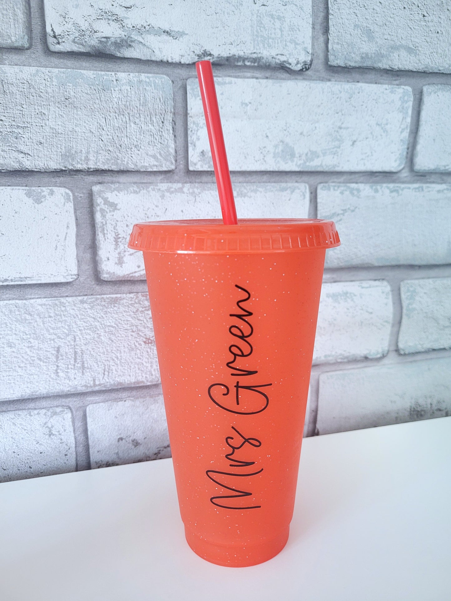 Personalised Glitter cold cup 24oz with lid and straw, reusable