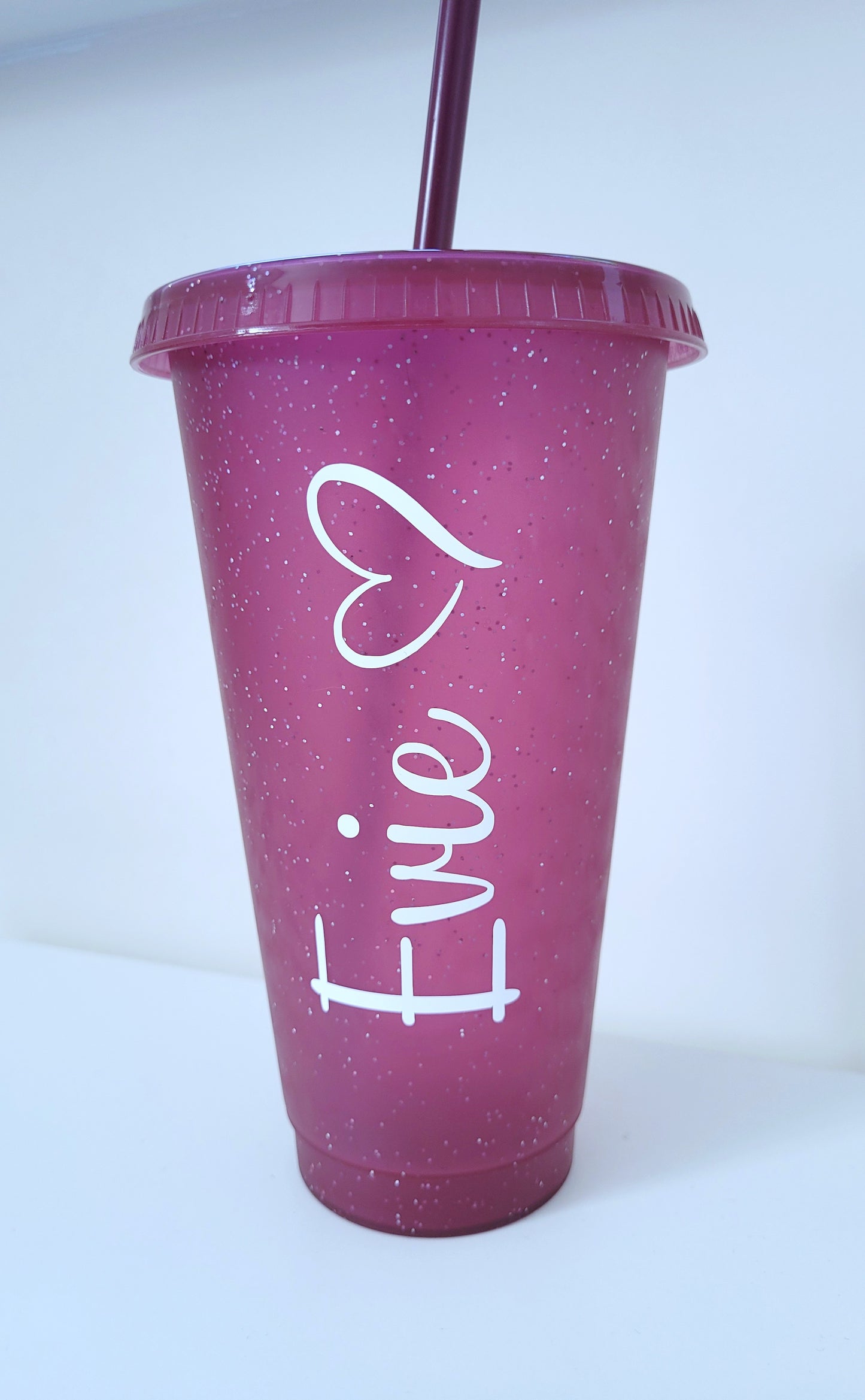 Personalised Glitter cold cup with Heart 24oz with lid and straw, reusable