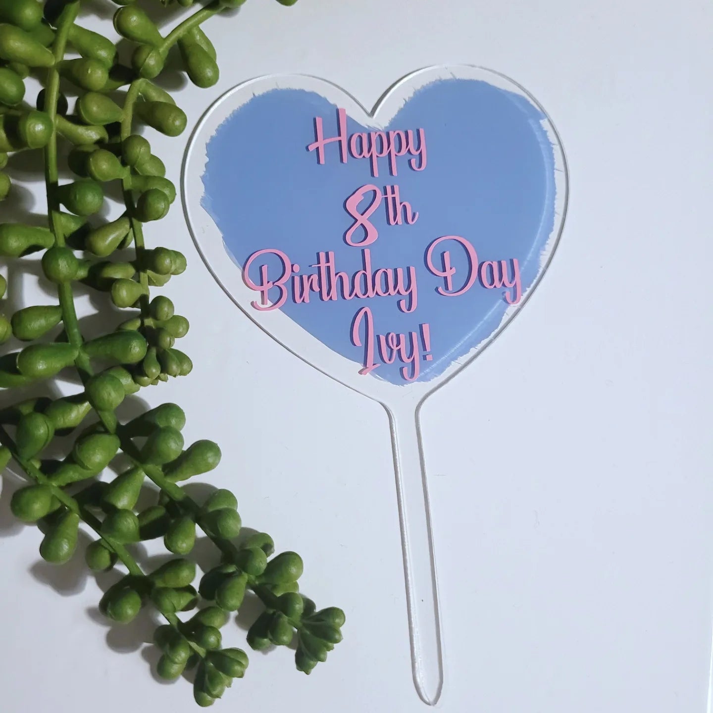 Heart shaped Personalised Cake Topper, painted